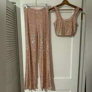 Kimcine Curve Sequin Sleeveless Top and bell bottoms. 70s style S/M
